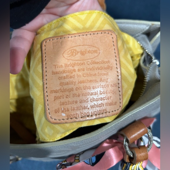 Brighton Floral Embossed Leather Handbag in Gray with Twilly - Picture 8 of 13